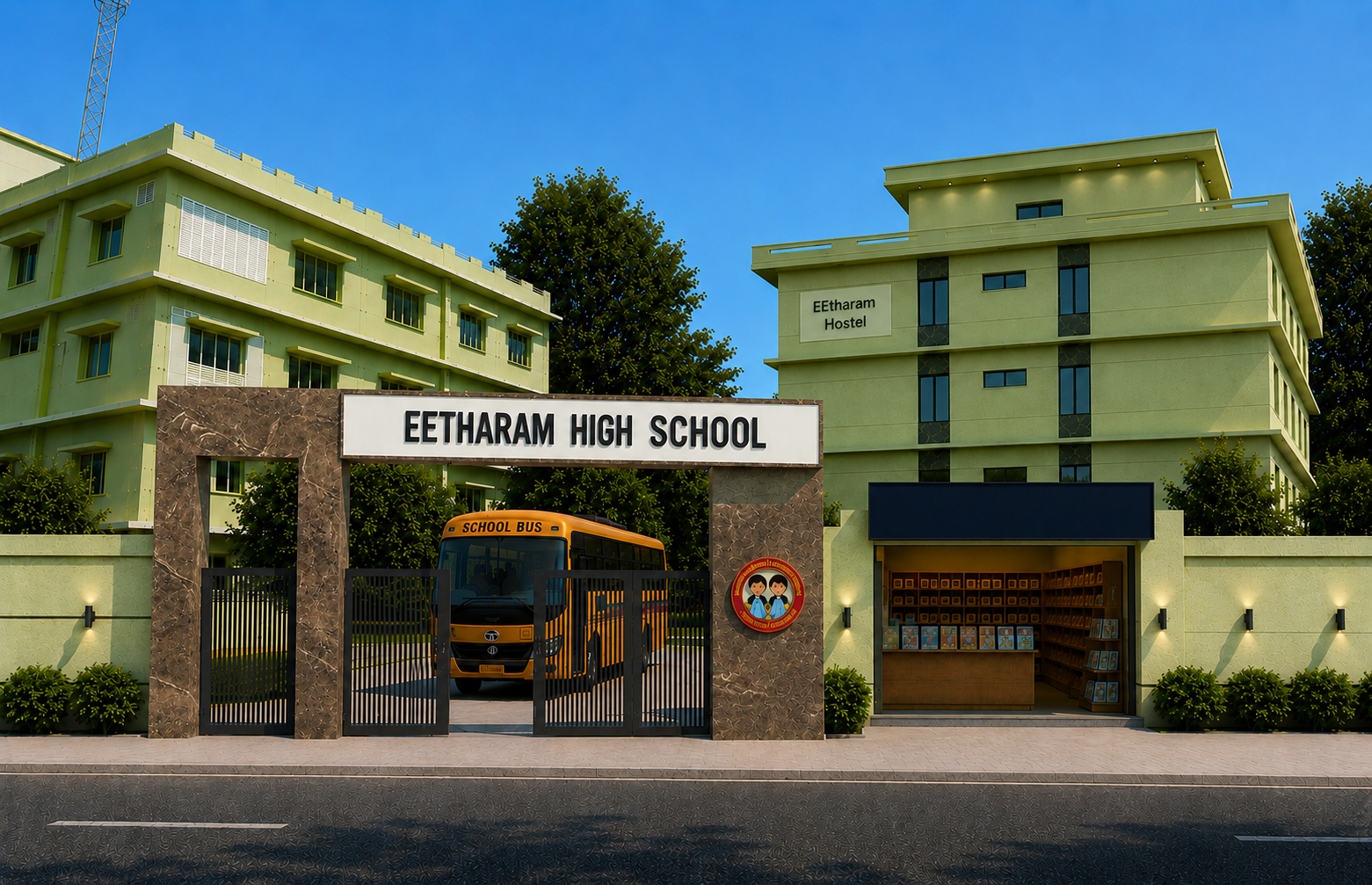 Eetharam High School main gate with hostel building